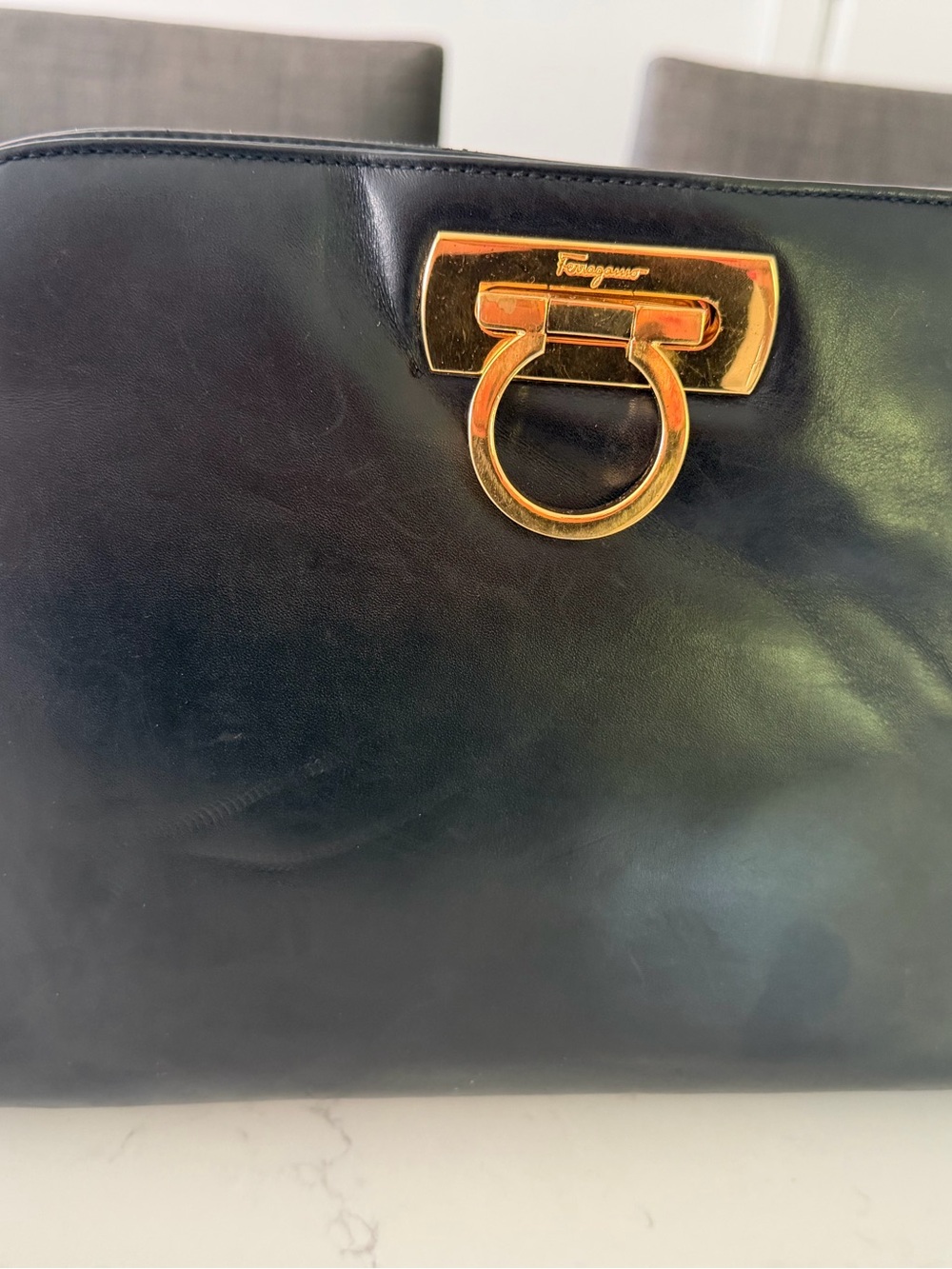 Salvatore Ferragamo Black Leather Crossbody with Gold Chain and Gancini Hardware - Picture 2 of 9